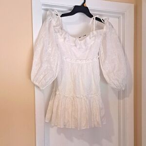 Wandering Elegant White Peasant Style Tiered Dress sz38 Lined Excellant